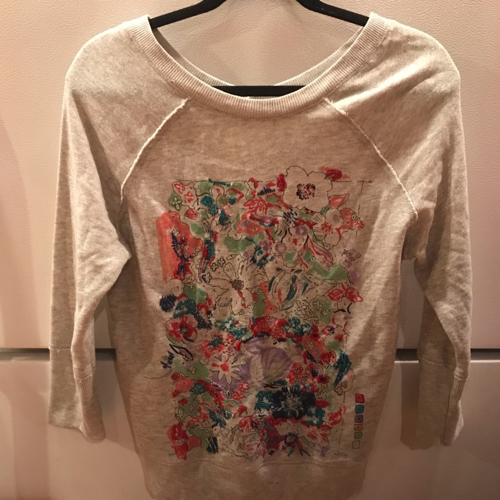Anthropology Gray Embroidered Blouse